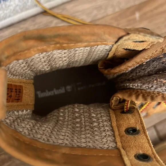 Timberland Crochet Hi Open Weave Woven Knit Tan Leather Boot’s - Picture 3 of 4